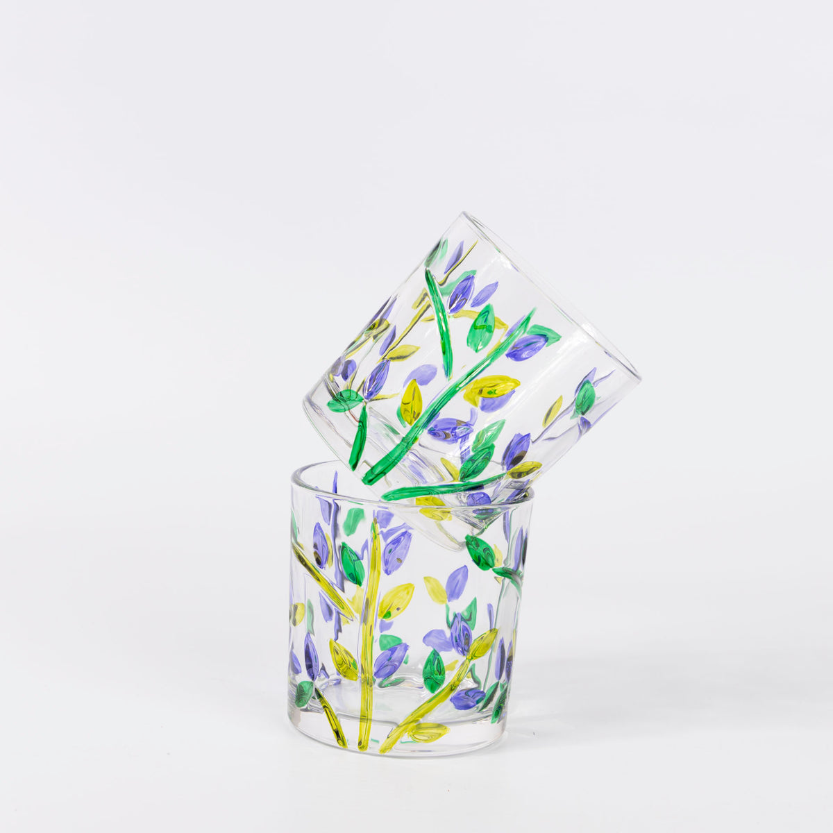 Lavender Floral Glass Tumblers (set of 6 - assorted sizes)