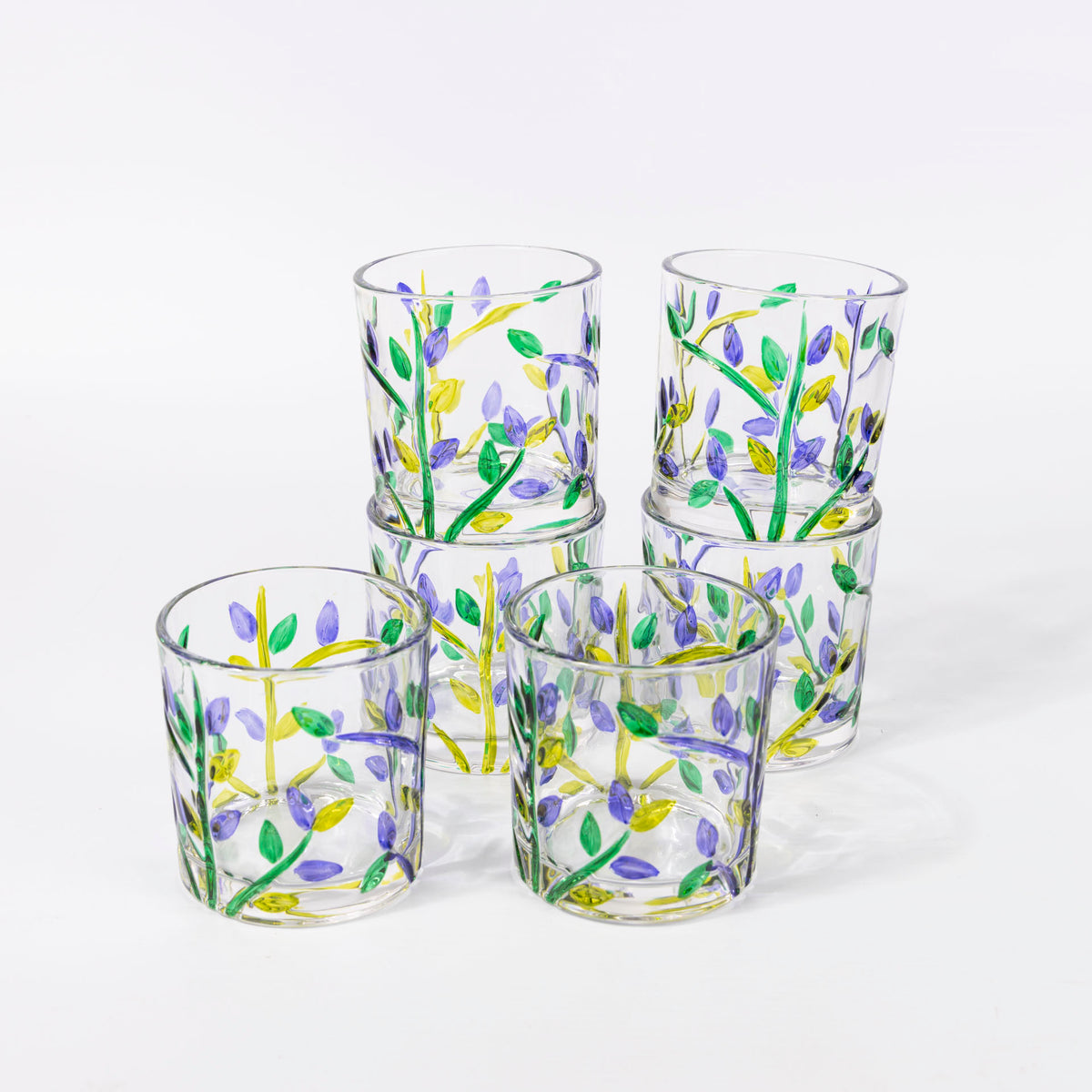 Lavender Floral Glass Tumblers (set of 6 - assorted sizes)