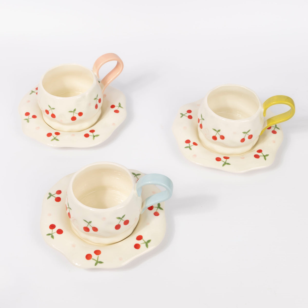 Cherries Ceramic Cup and Saucer Set (assorted colours)