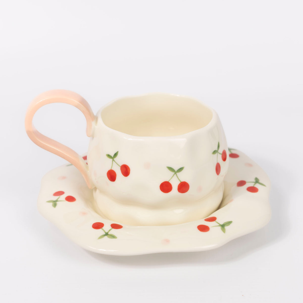 Cherries Ceramic Cup and Saucer Set (assorted colours)