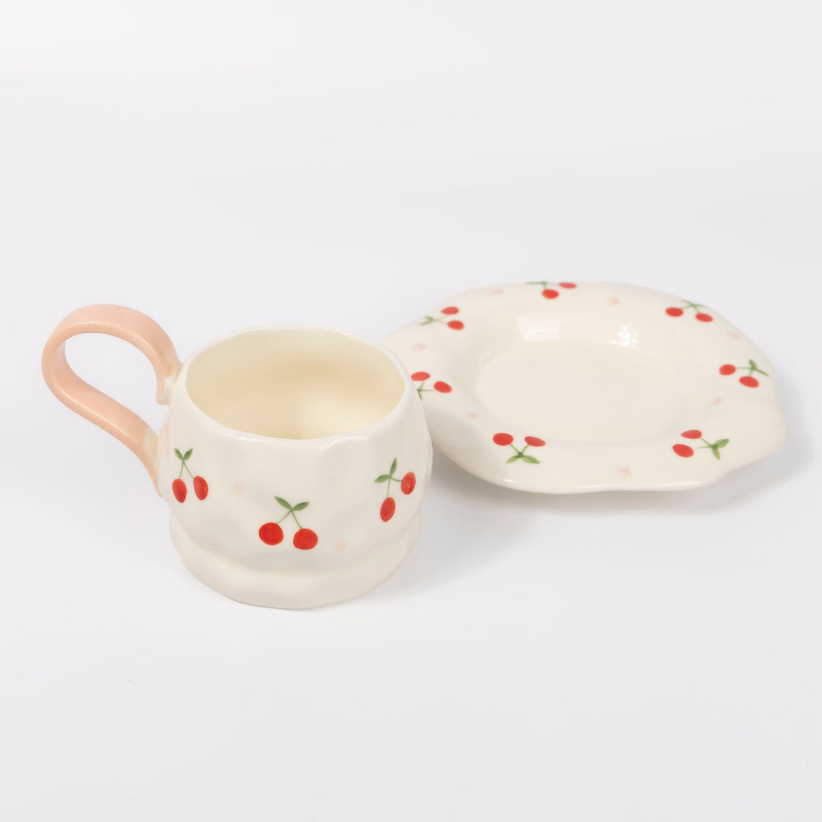 Cherries Ceramic Cup and Saucer Set (assorted colours)