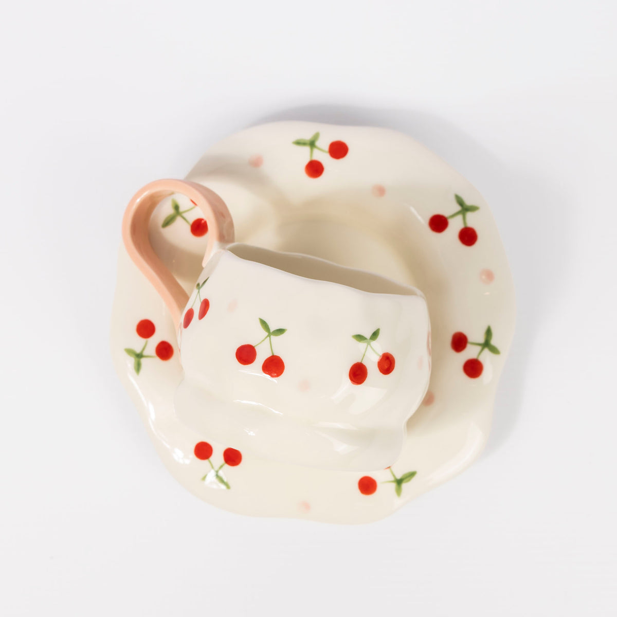 Cherries Ceramic Cup and Saucer Set (assorted colours)