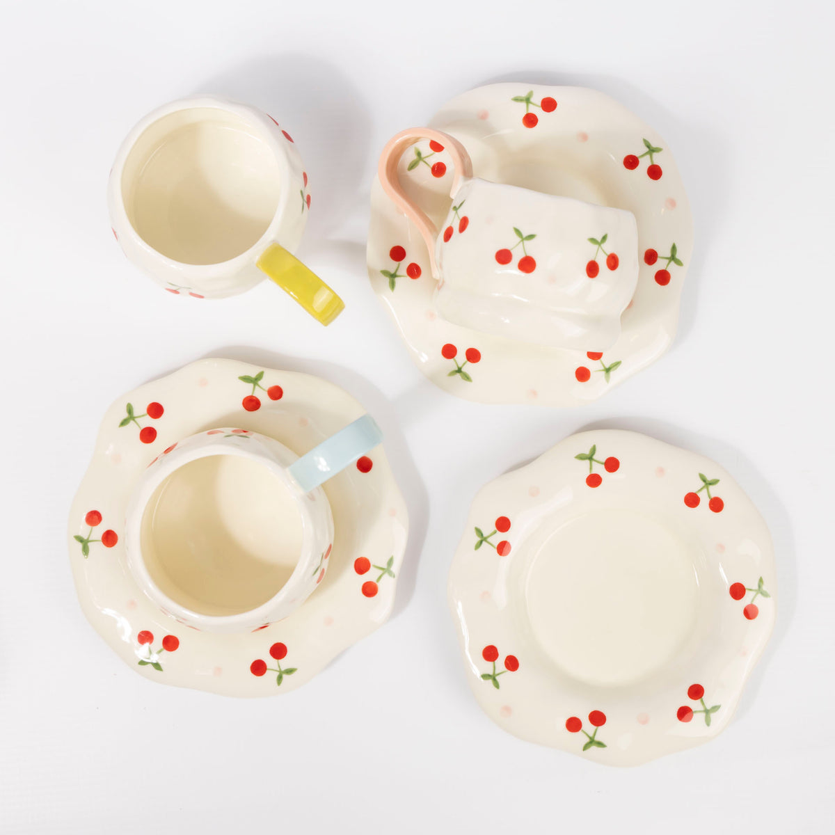 Cherries Ceramic Cup and Saucer Set (assorted colours)