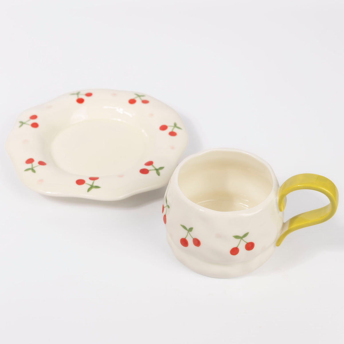 Cherries Ceramic Cup and Saucer Set (assorted colours)