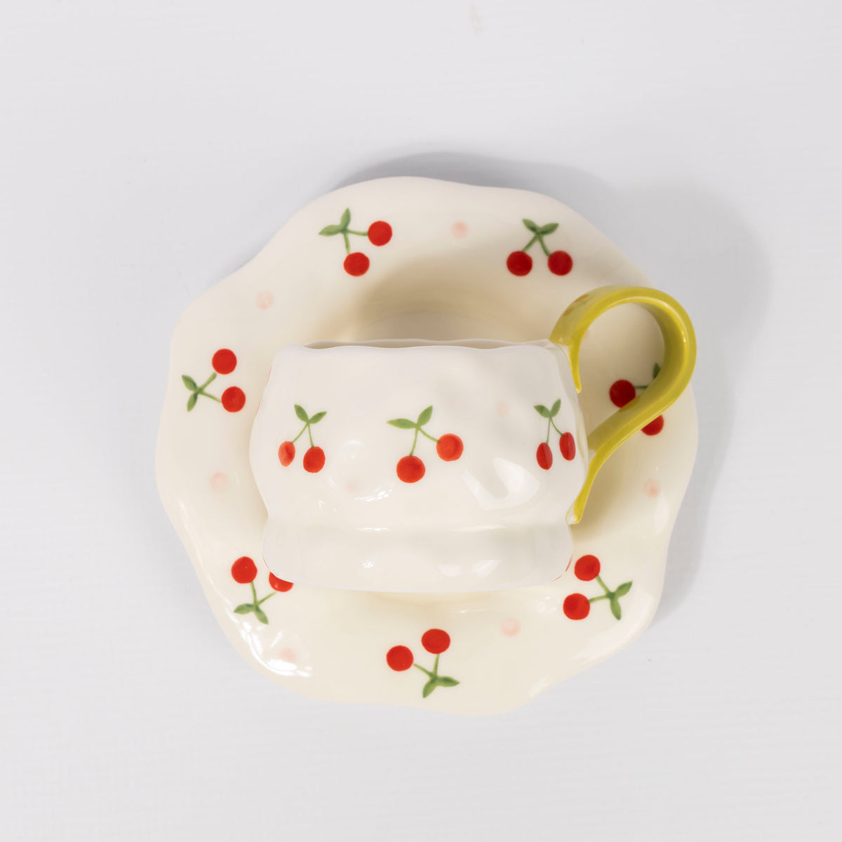 Cherries Ceramic Cup and Saucer Set (assorted colours)