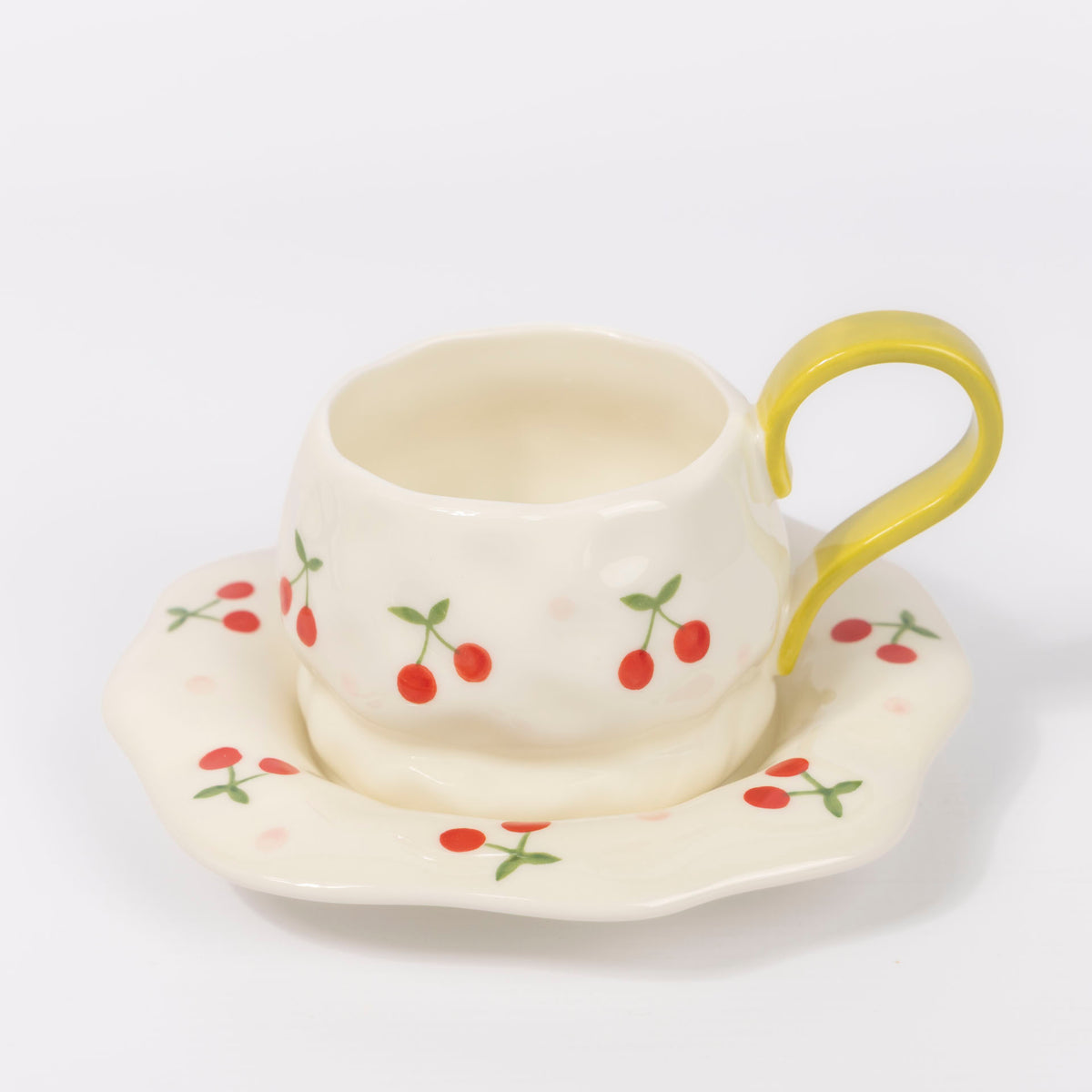 Cherries Ceramic Cup and Saucer Set (assorted colours)