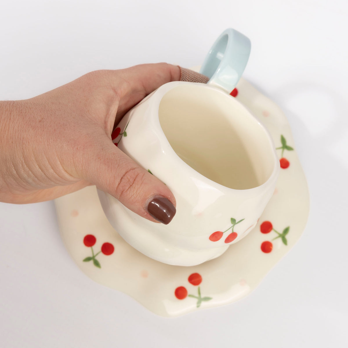 Cherries Ceramic Cup and Saucer Set (assorted colours)