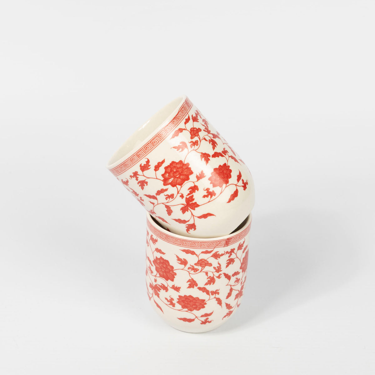 Red Floral & Vine Mini Ceramic Cups (Set of 6)
