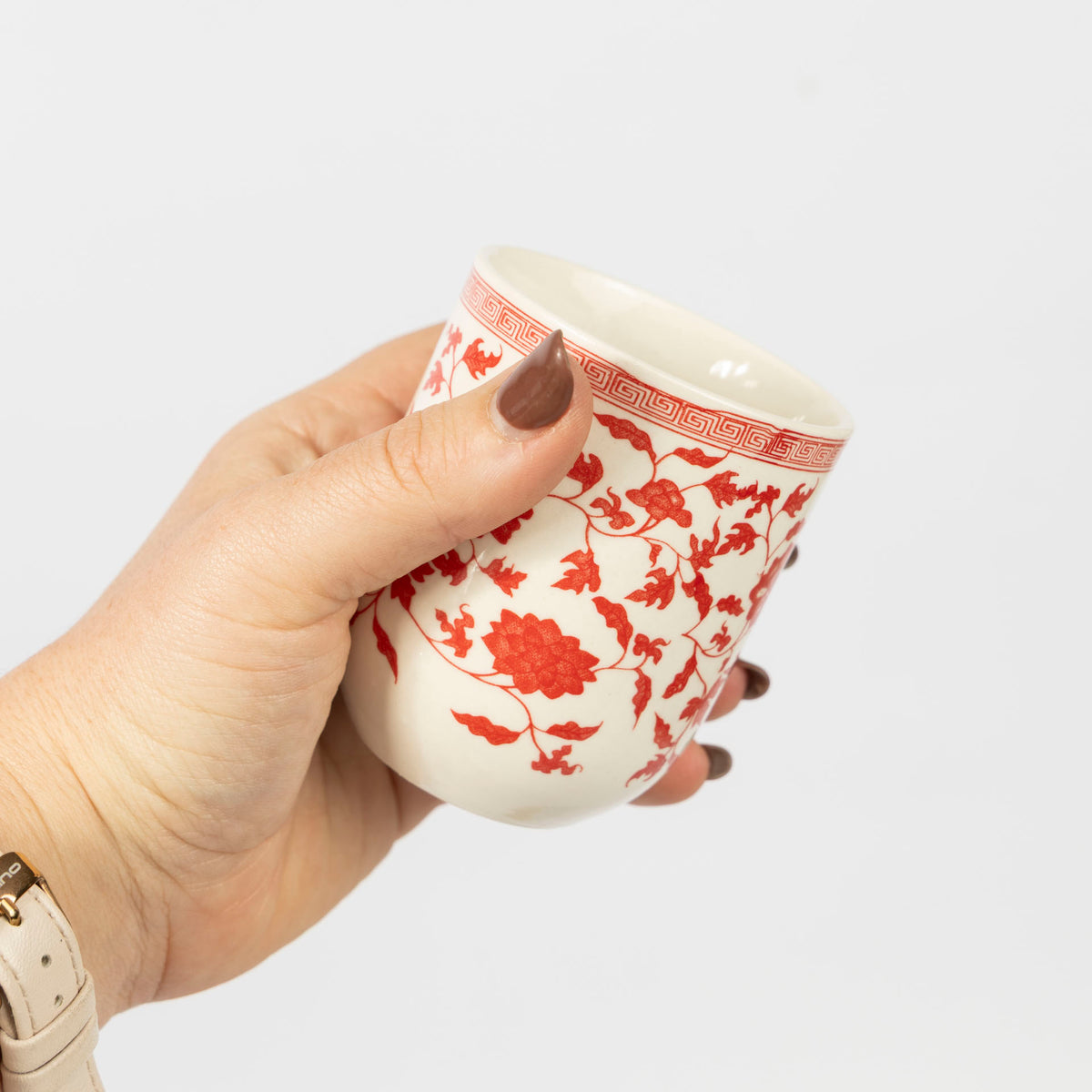 Red Floral & Vine Mini Ceramic Cups (Set of 6)