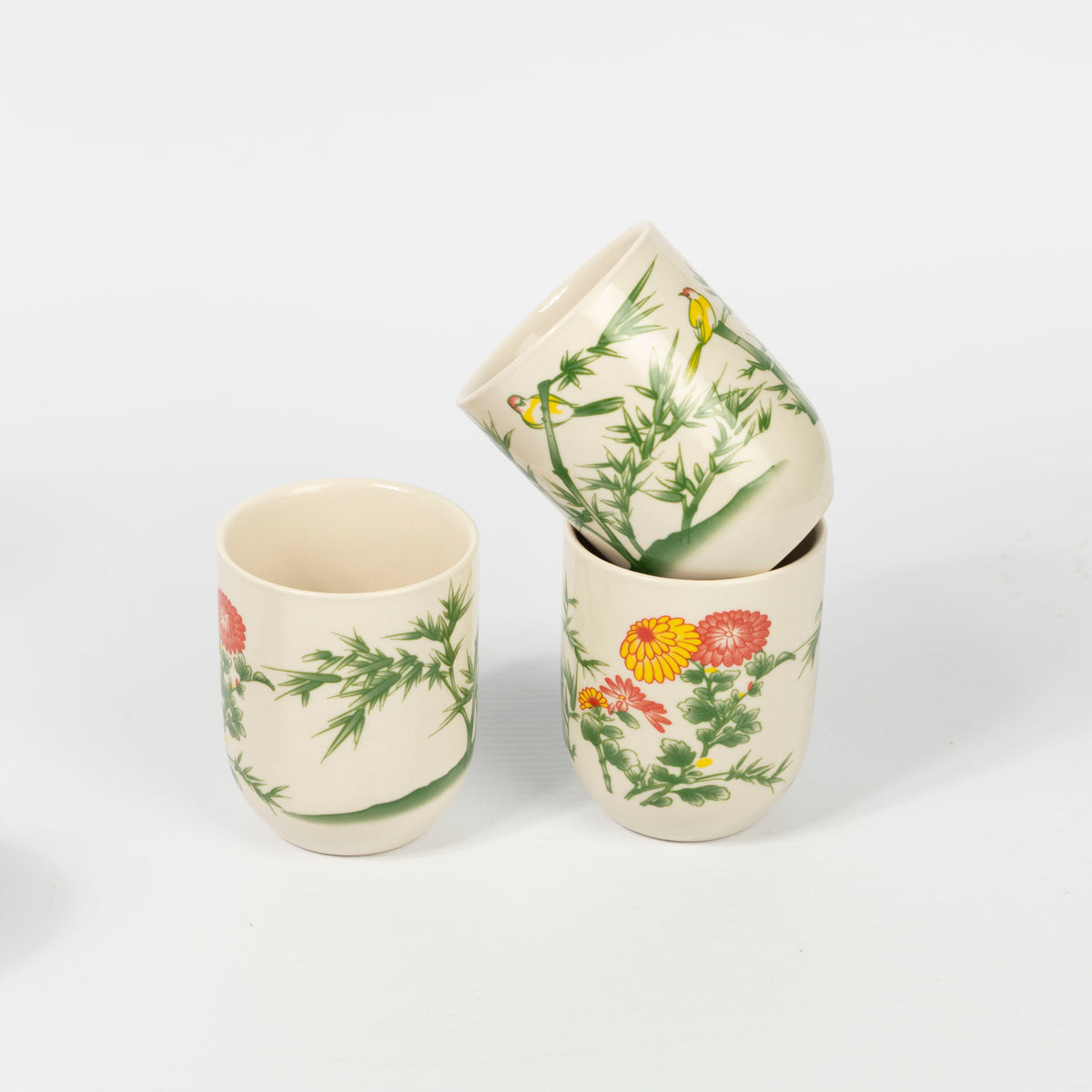 Bamboo and Birds Mini Ceramic Cups (Set of 6)