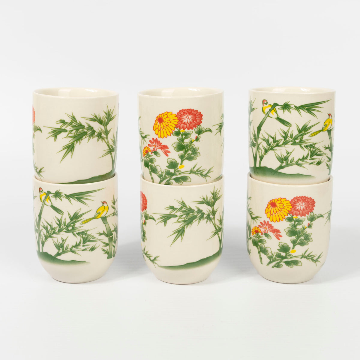 Bamboo and Birds Mini Ceramic Cups (Set of 6)