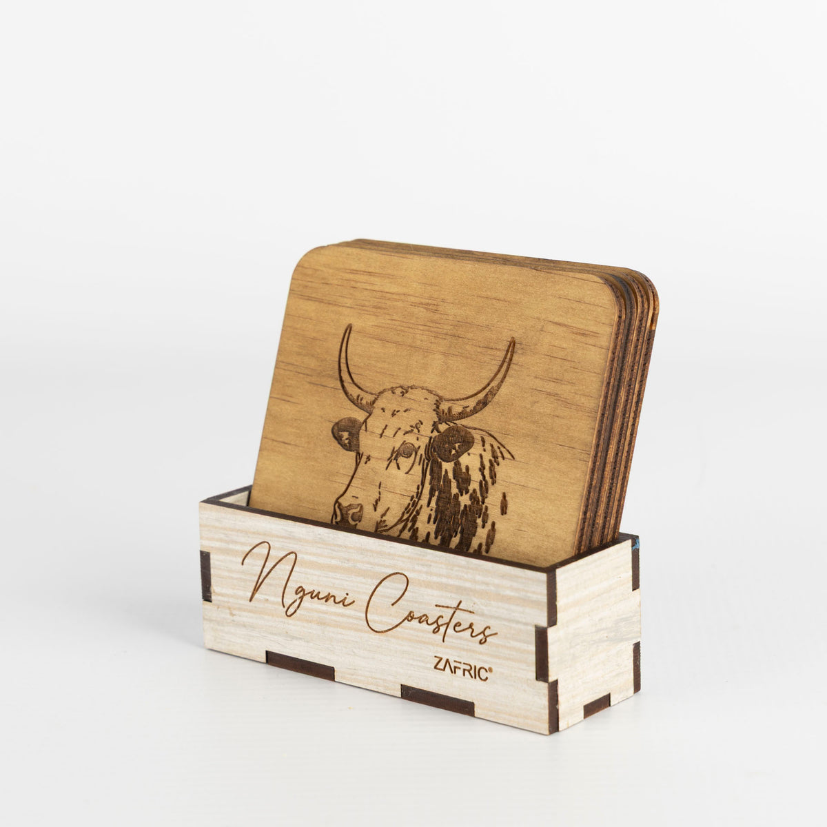 Wooden Nguni Coasters with Stands (set of 4)
