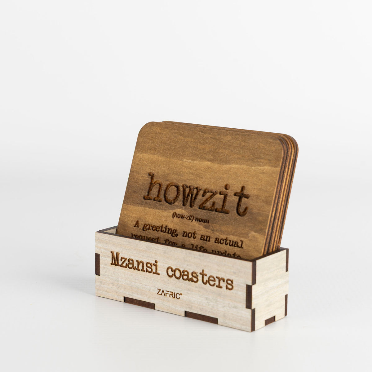 Mzansi Novelty Wooden Coasters with Stand (set of 4)