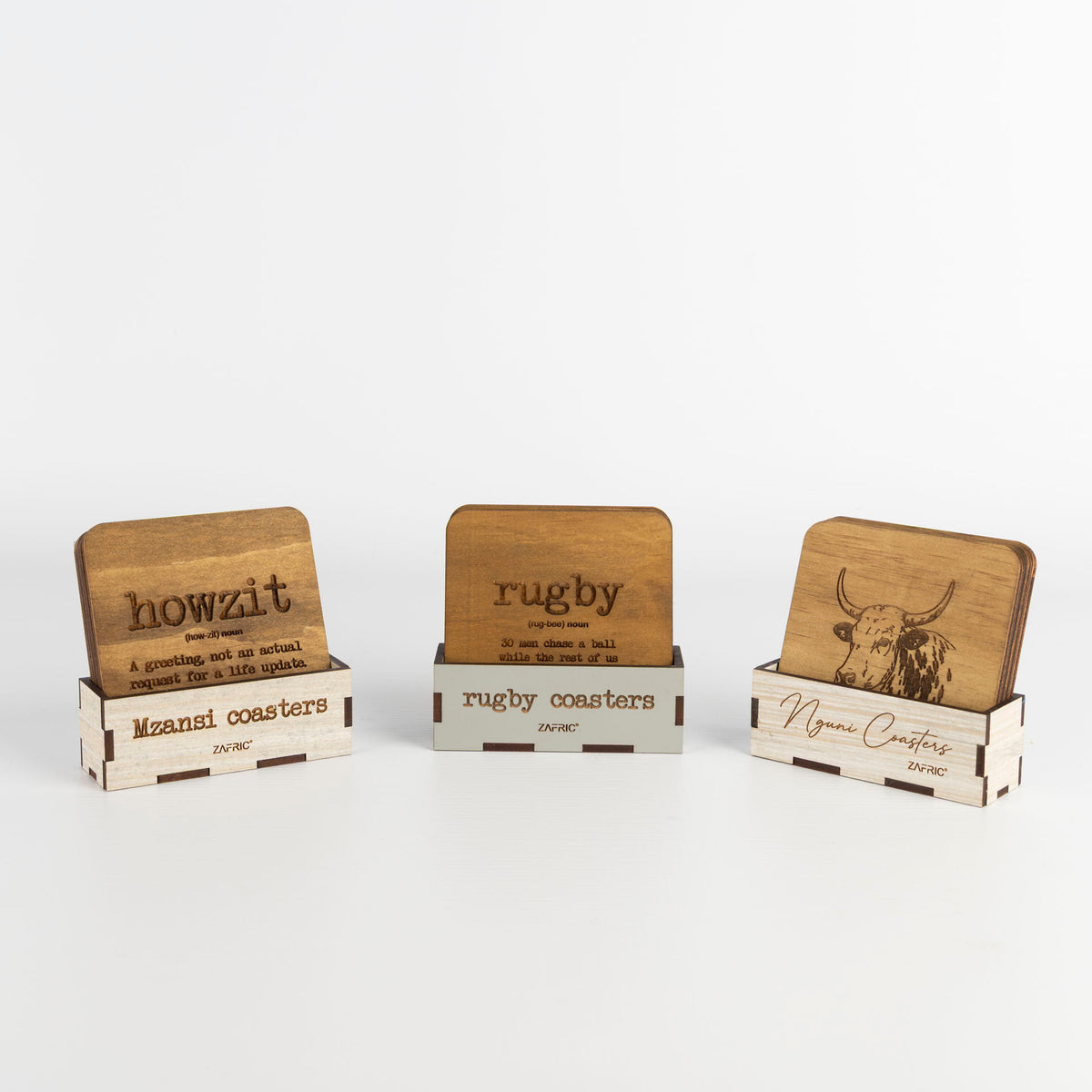 Mzansi Novelty Wooden Coasters with Stand (set of 4)