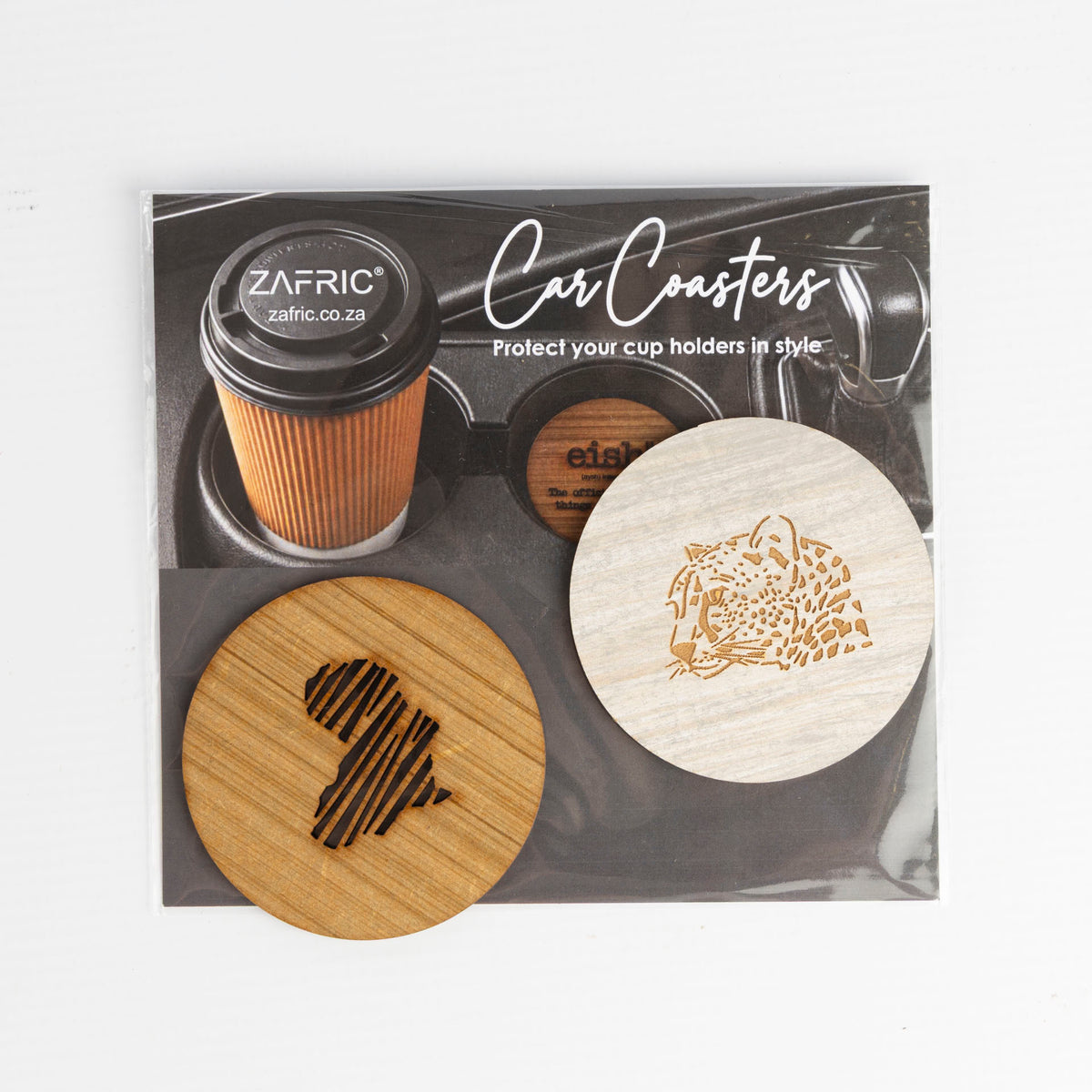 Wooden Africa-Inspired Car Coasters (Set of 2 – assorted styles)