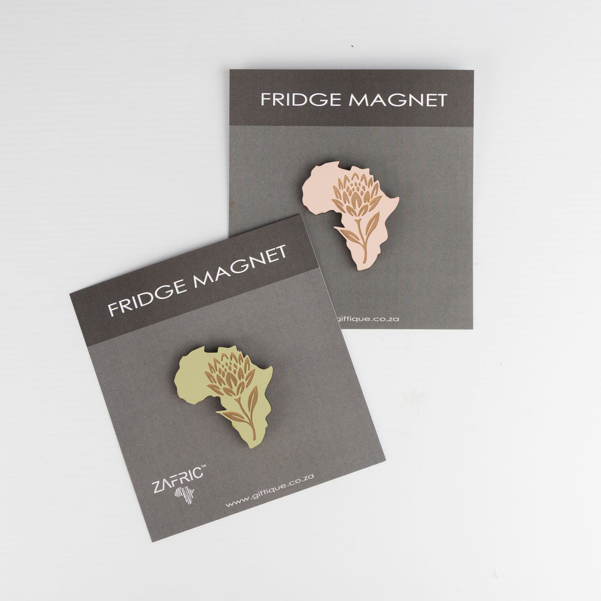 Wooden Africa Magnet with Protea Detail (Dusty Pink or Sage)