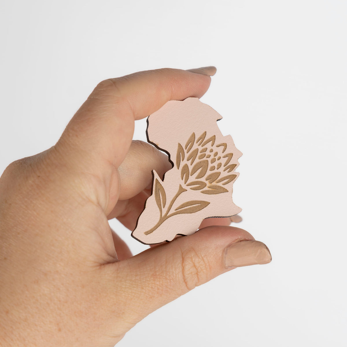 Wooden Africa Magnet with Protea Detail (Dusty Pink or Sage)