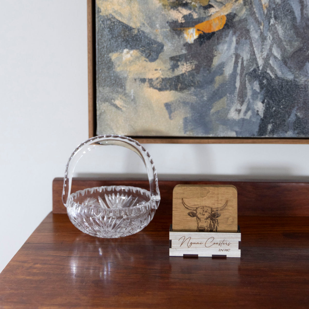 Wooden Nguni Coasters with Stands (set of 4)