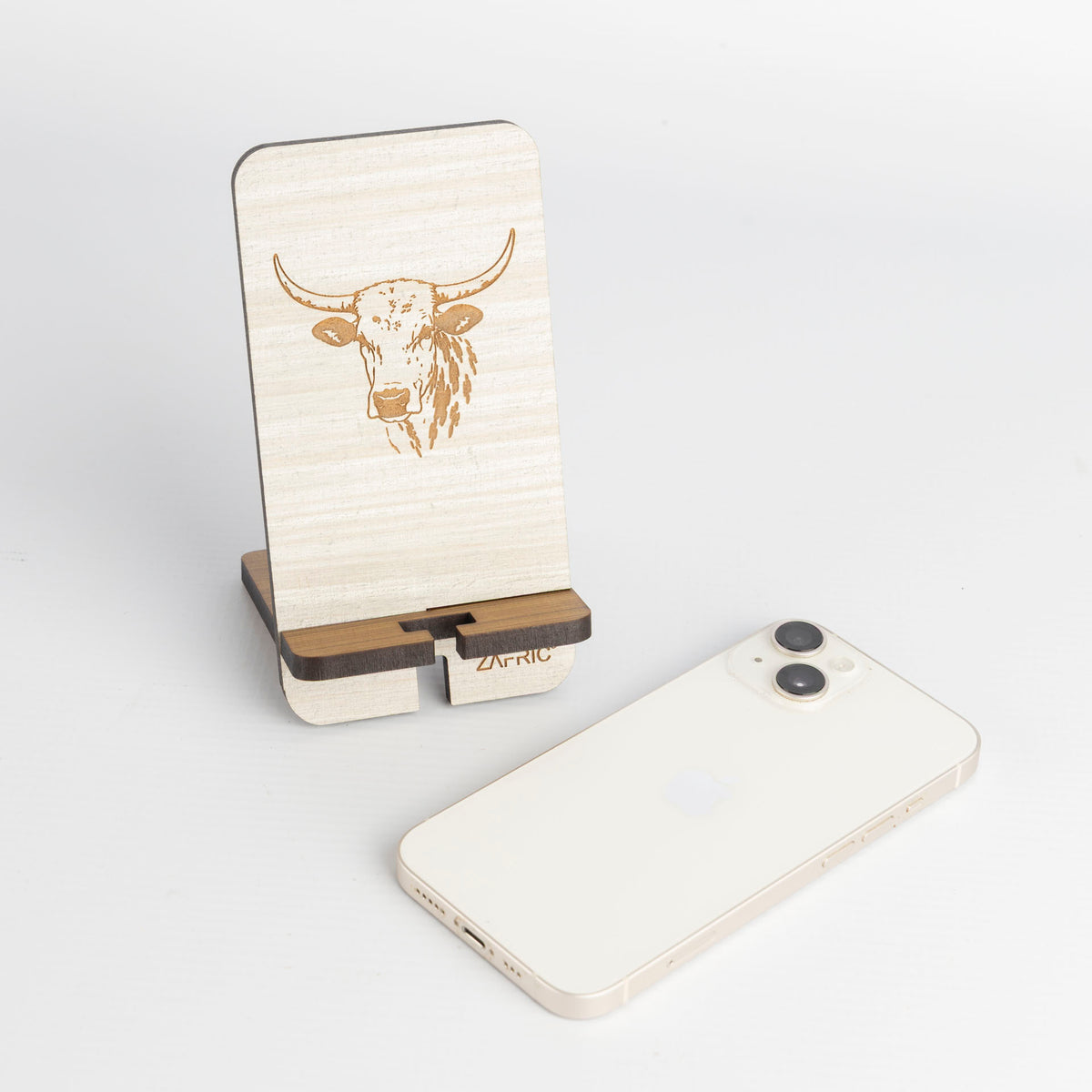 Wooden Nguni Phone Stand (Grey Wash or Natural Wood Finish)