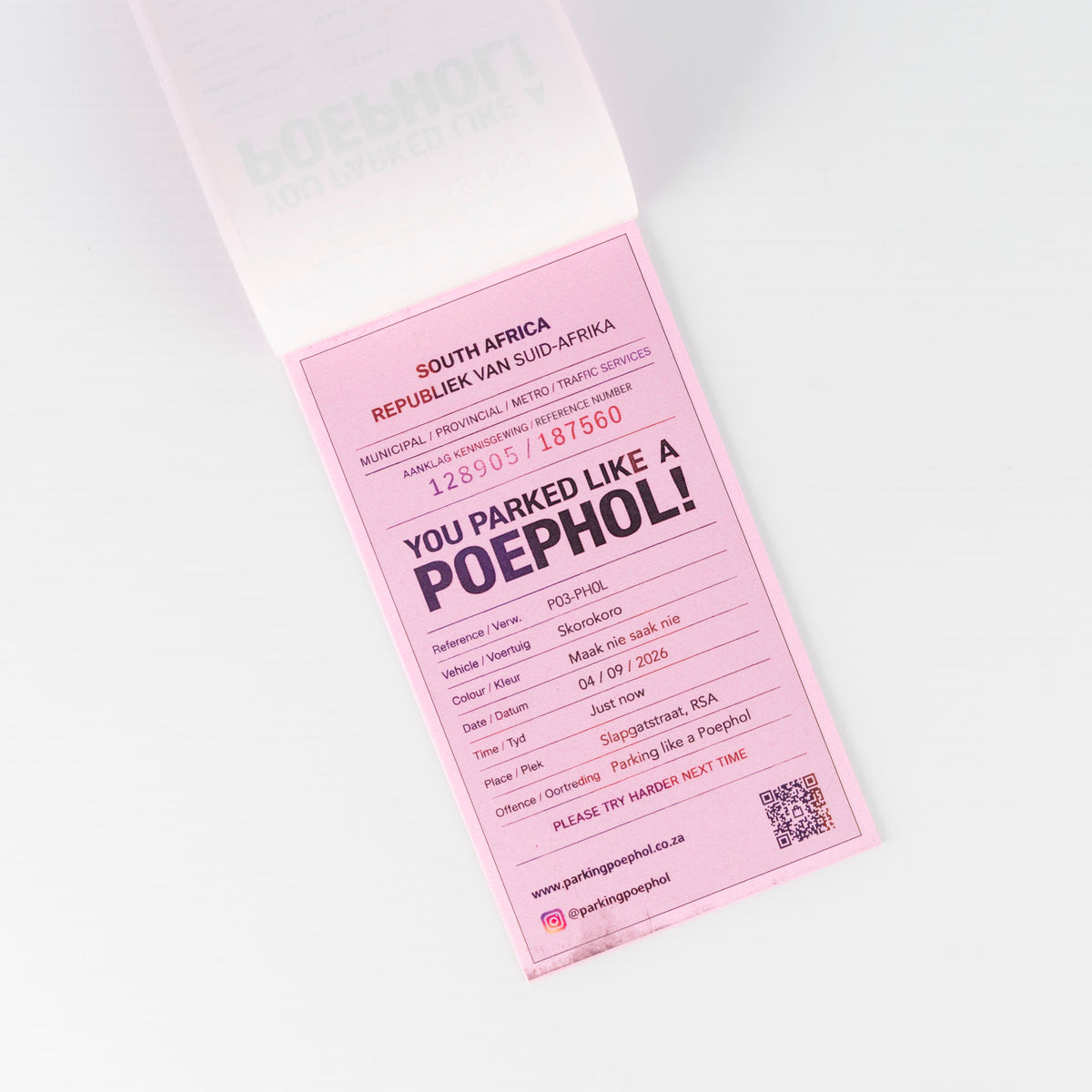"Parking Poephol" Novelty Parking Tickets