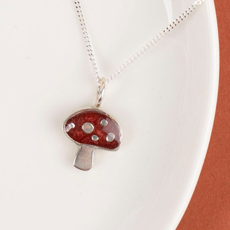 Sterling Silver and Resin Mushroom Pendant