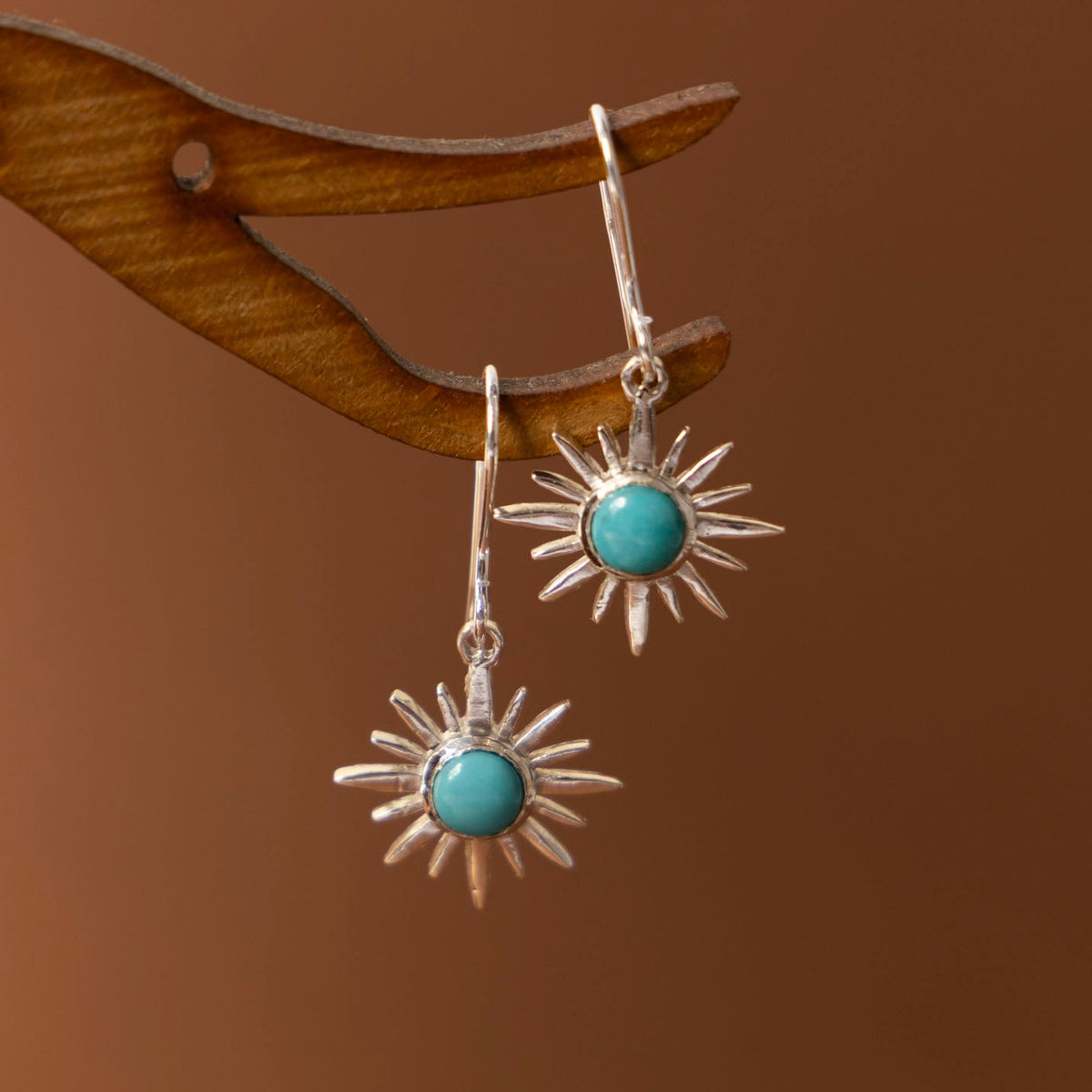 Sterling Silver and Turquoise Sunburst Dangle Earrings