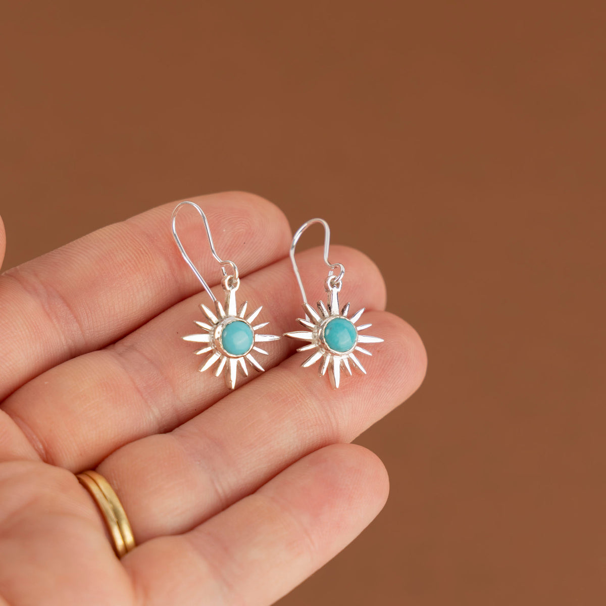 Sterling Silver and Turquoise Sunburst Dangle Earrings
