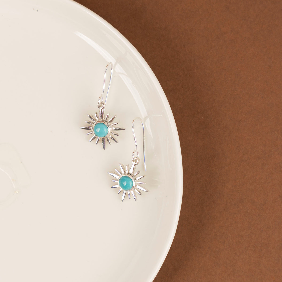 Sterling Silver and Turquoise Sunburst Dangle Earrings