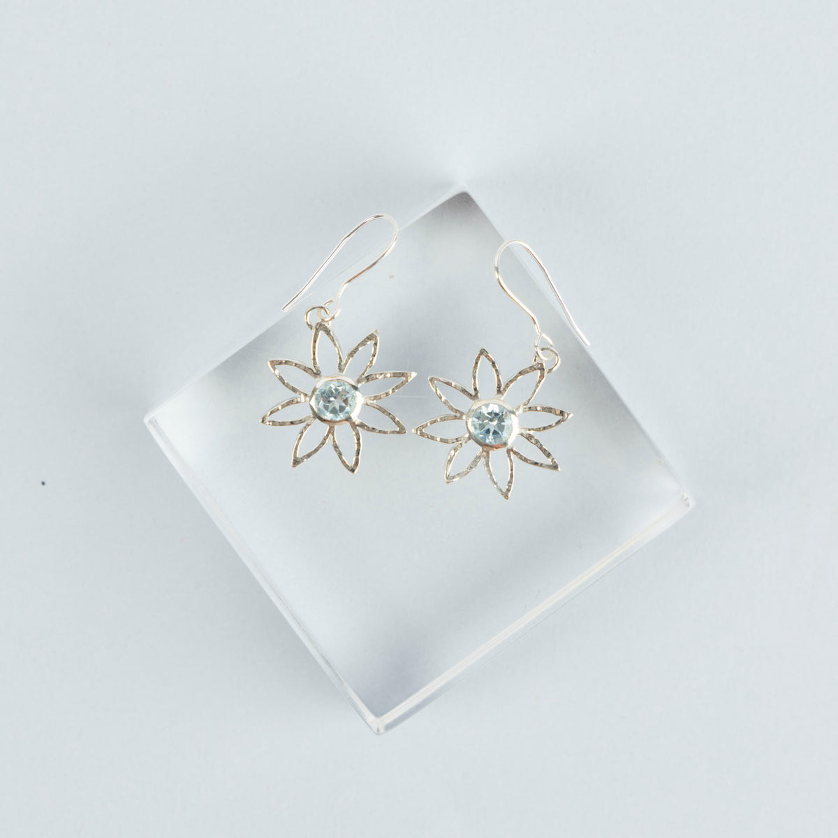 Sterling Silver and Blue Topaz Floral Earrings