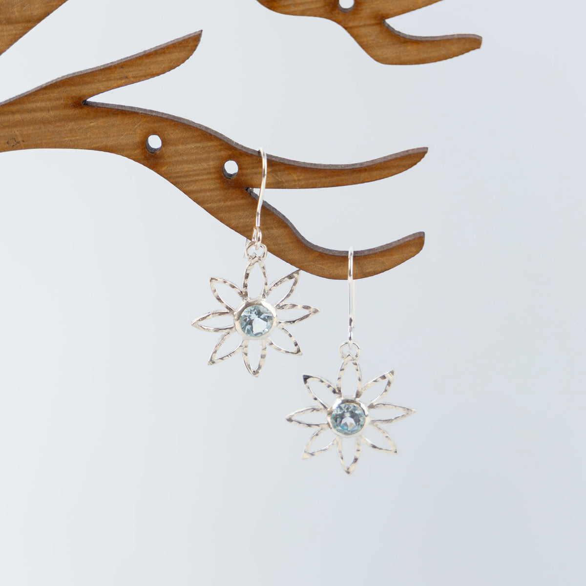 Sterling Silver and Blue Topaz Floral Earrings