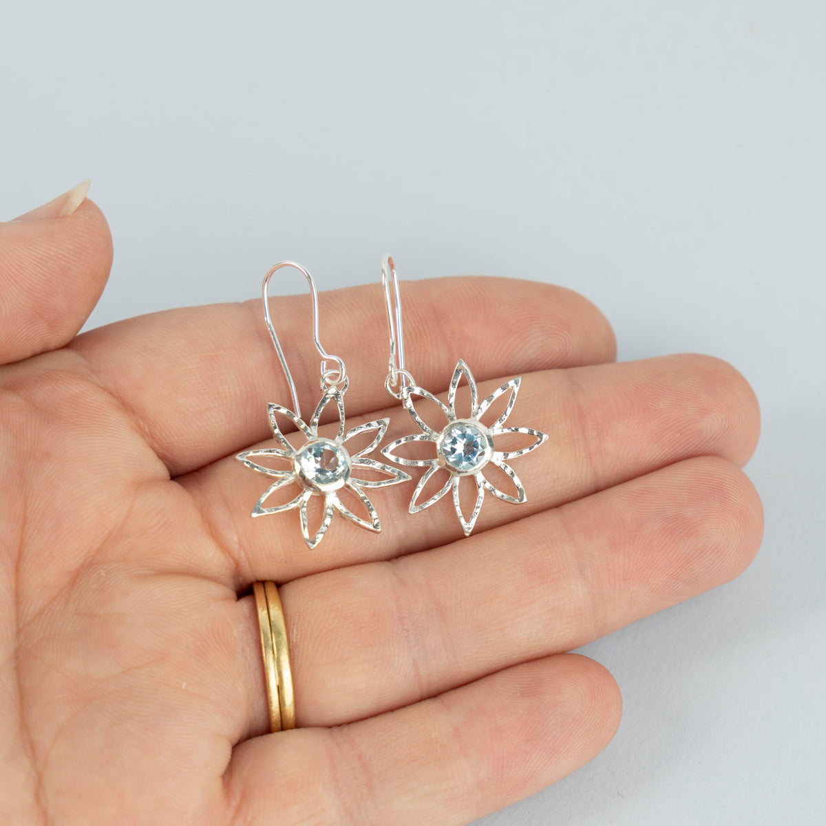 Sterling Silver and Blue Topaz Floral Earrings