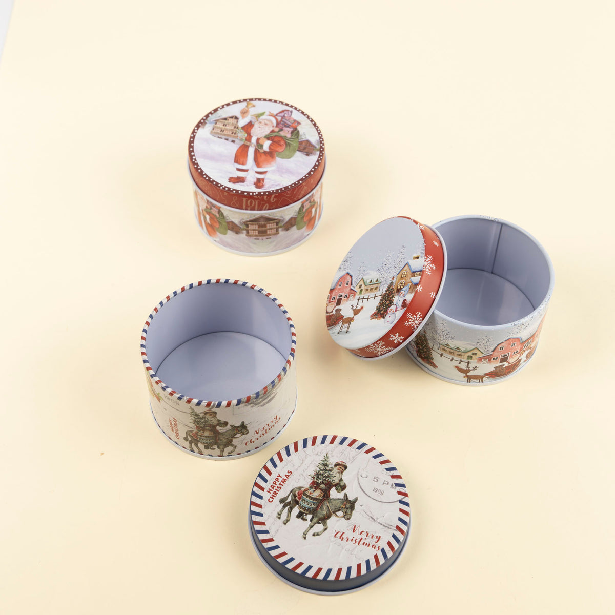 Mini Round Christmas Storage Tins (assorted styles)