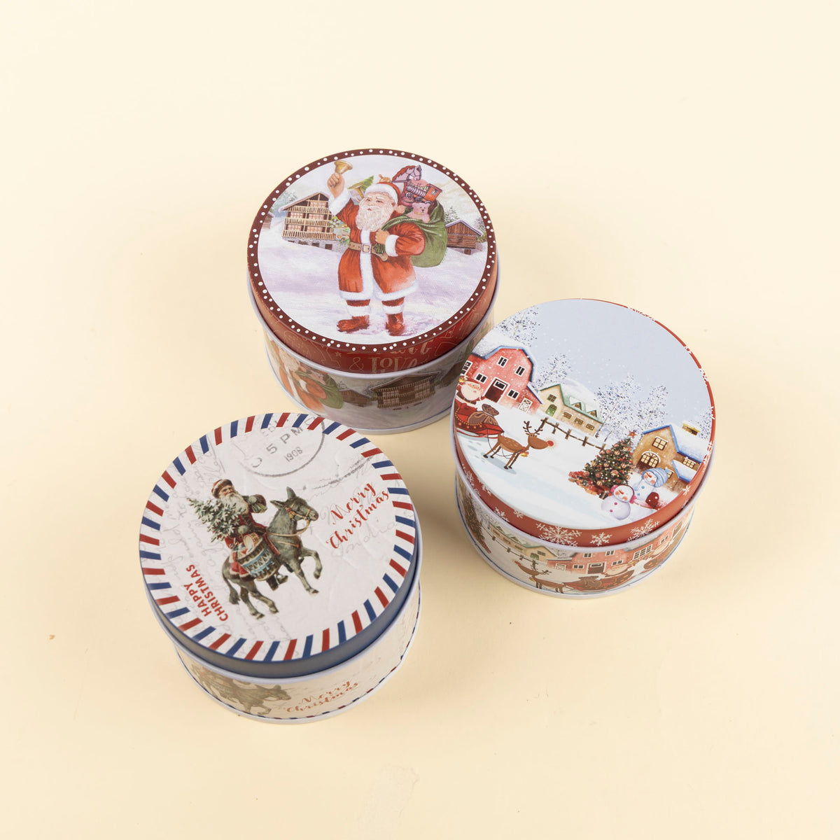 Mini Round Christmas Storage Tins (assorted styles)
