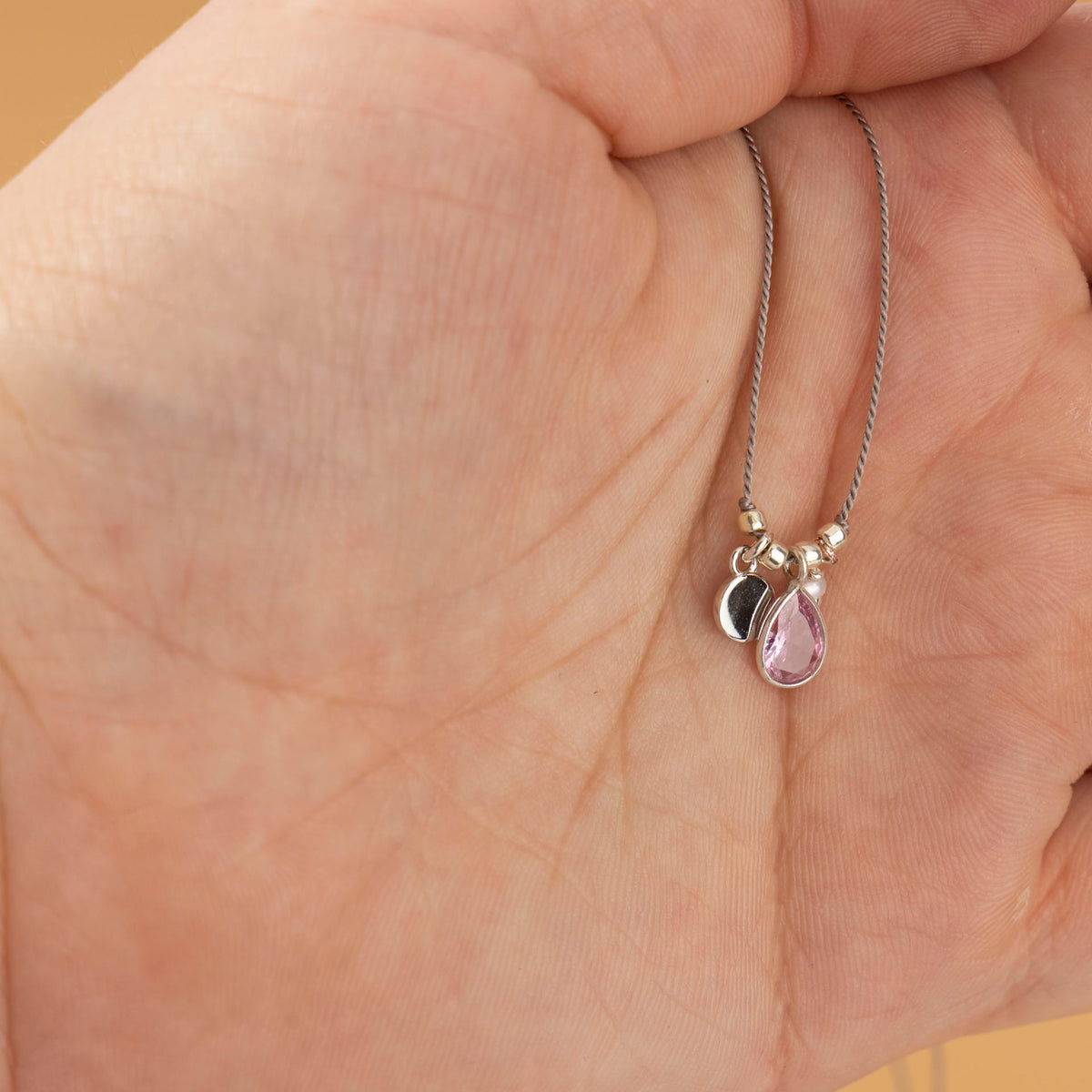 "Little Treasures" Semi Precious Stone, Pearl and Sterling Silver Disc on Silk (assorted)