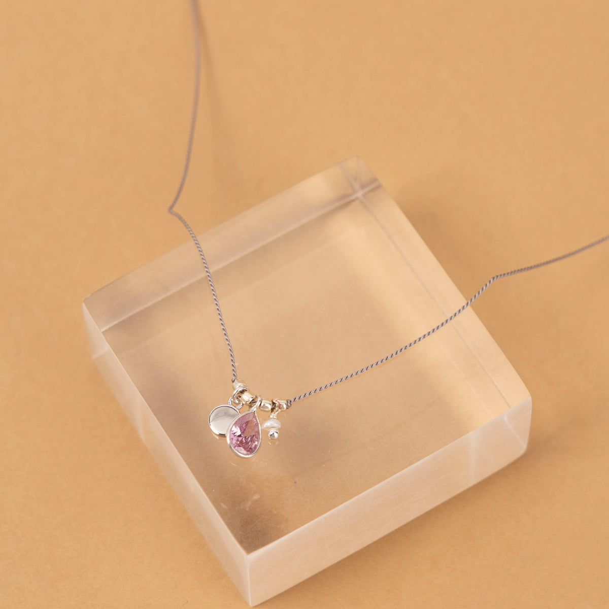 "Little Treasures" Semi Precious Stone, Pearl and Sterling Silver Disc on Silk (assorted)