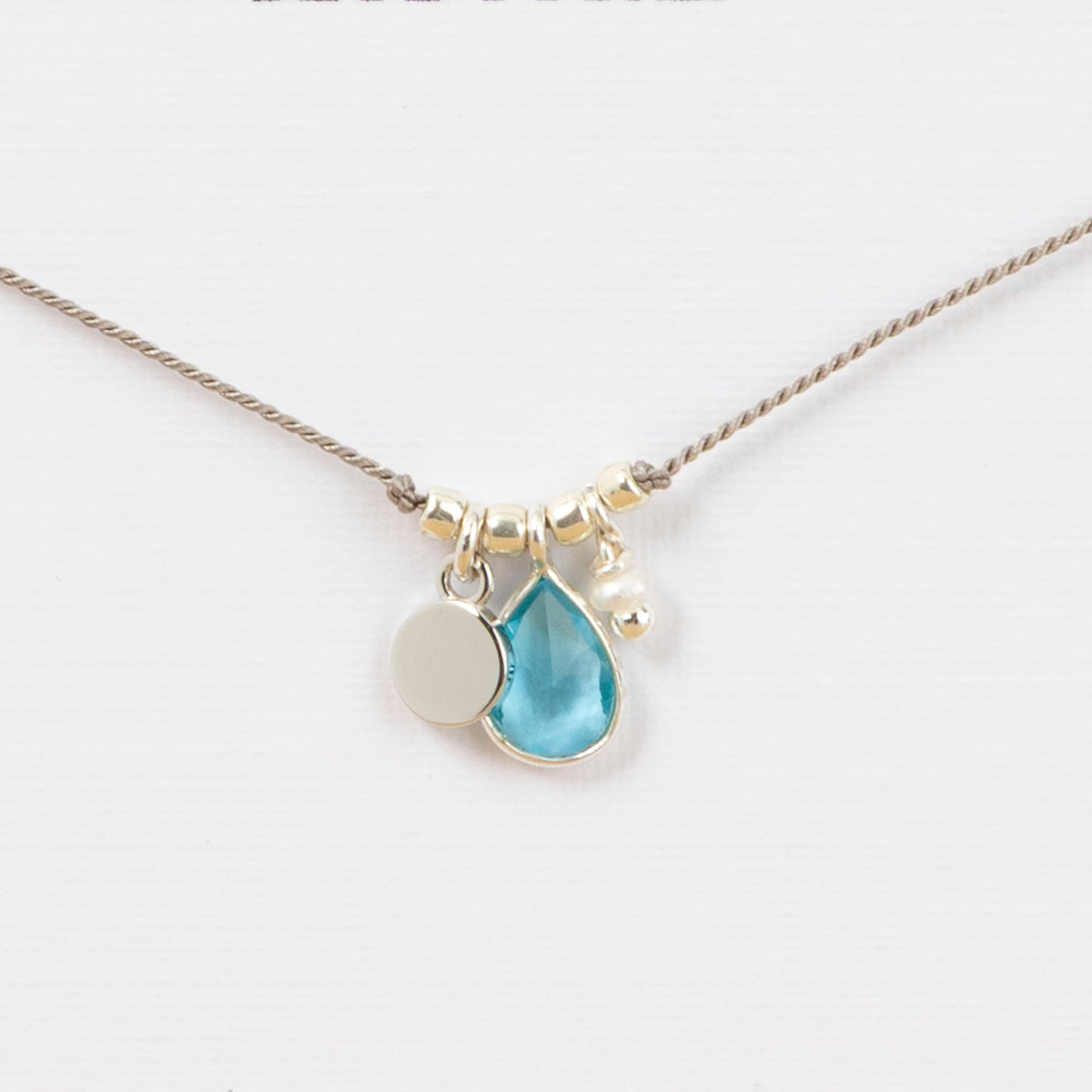 "Little Treasures" Semi Precious Stone, Pearl and Sterling Silver Disc on Silk (assorted)