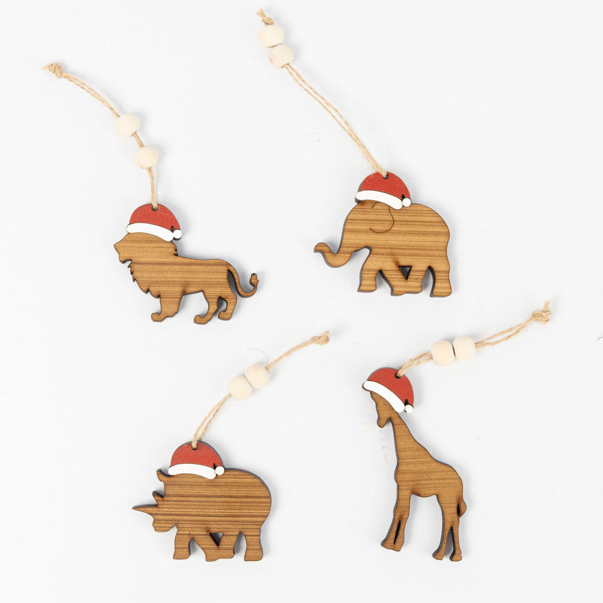 African Animals with Christmas Hats Tree Decorations