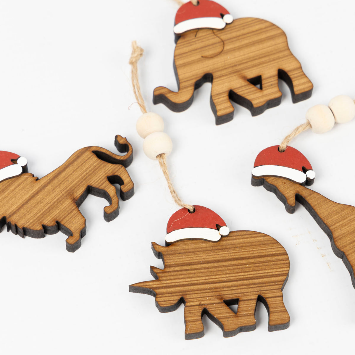 African Animals with Christmas Hats Tree Decorations