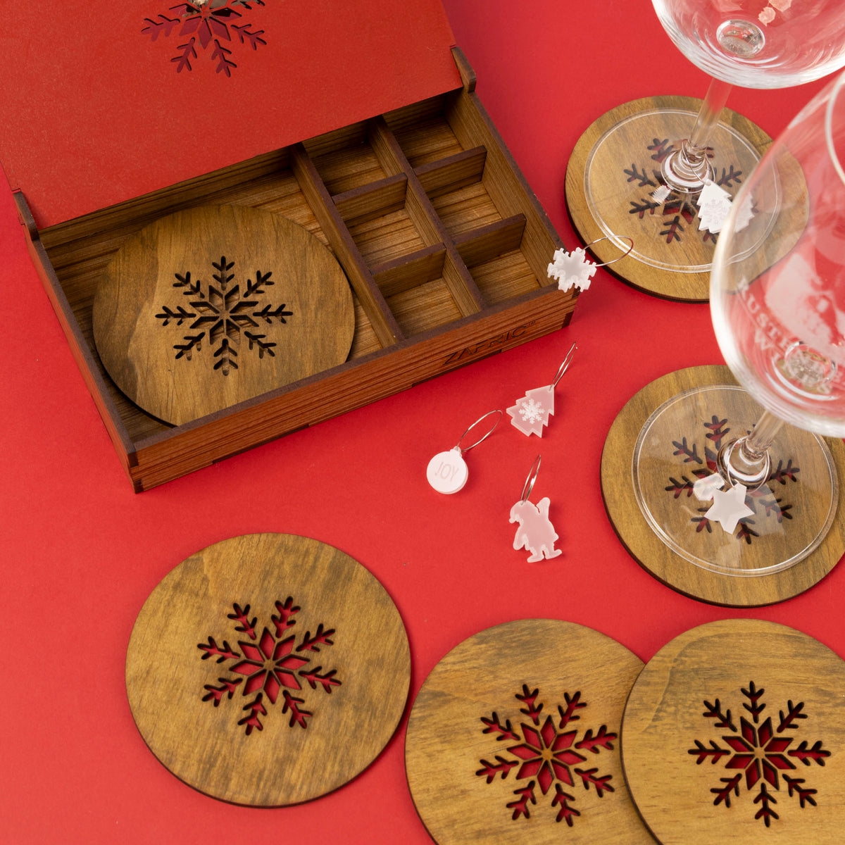 Christmas Coaster & Wine Glass Charm Gift Set