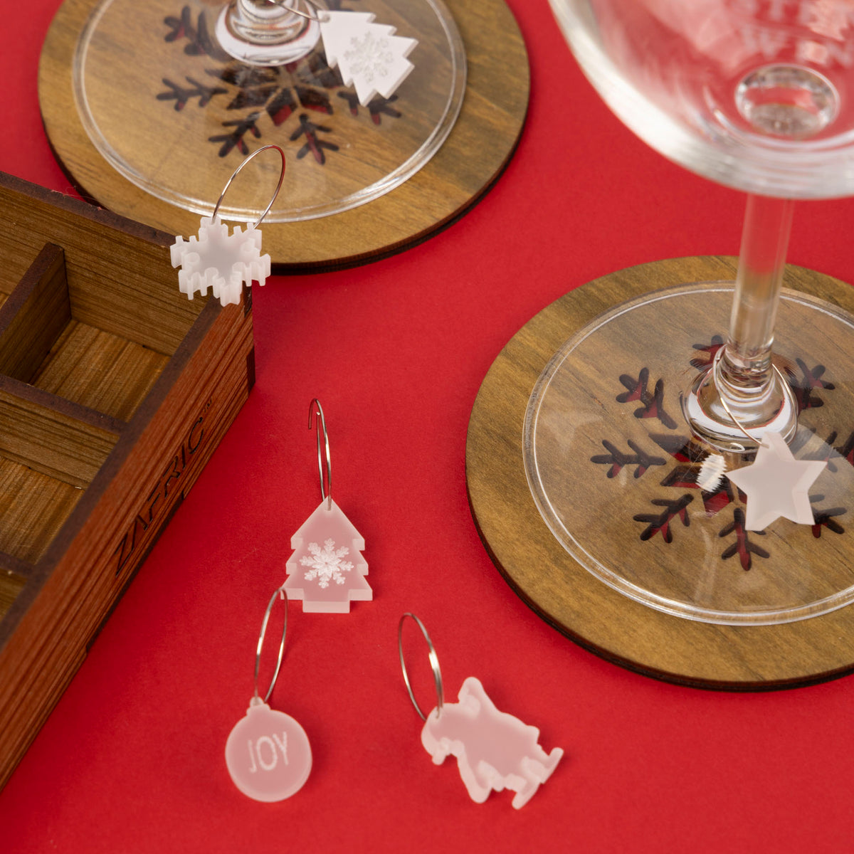 Christmas Coaster & Wine Glass Charm Gift Set