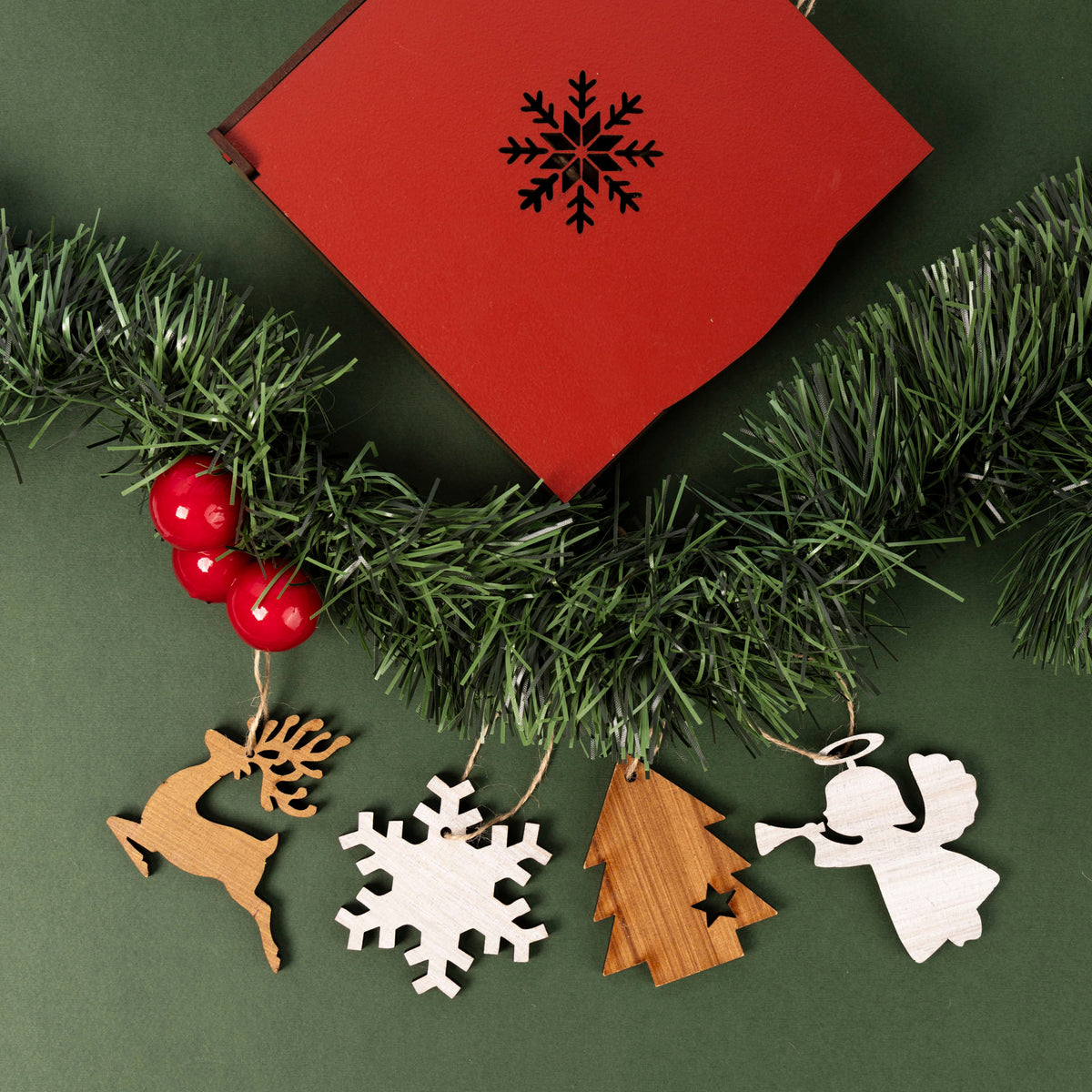 Wooden Christmas Ornament Gift Set in a Box