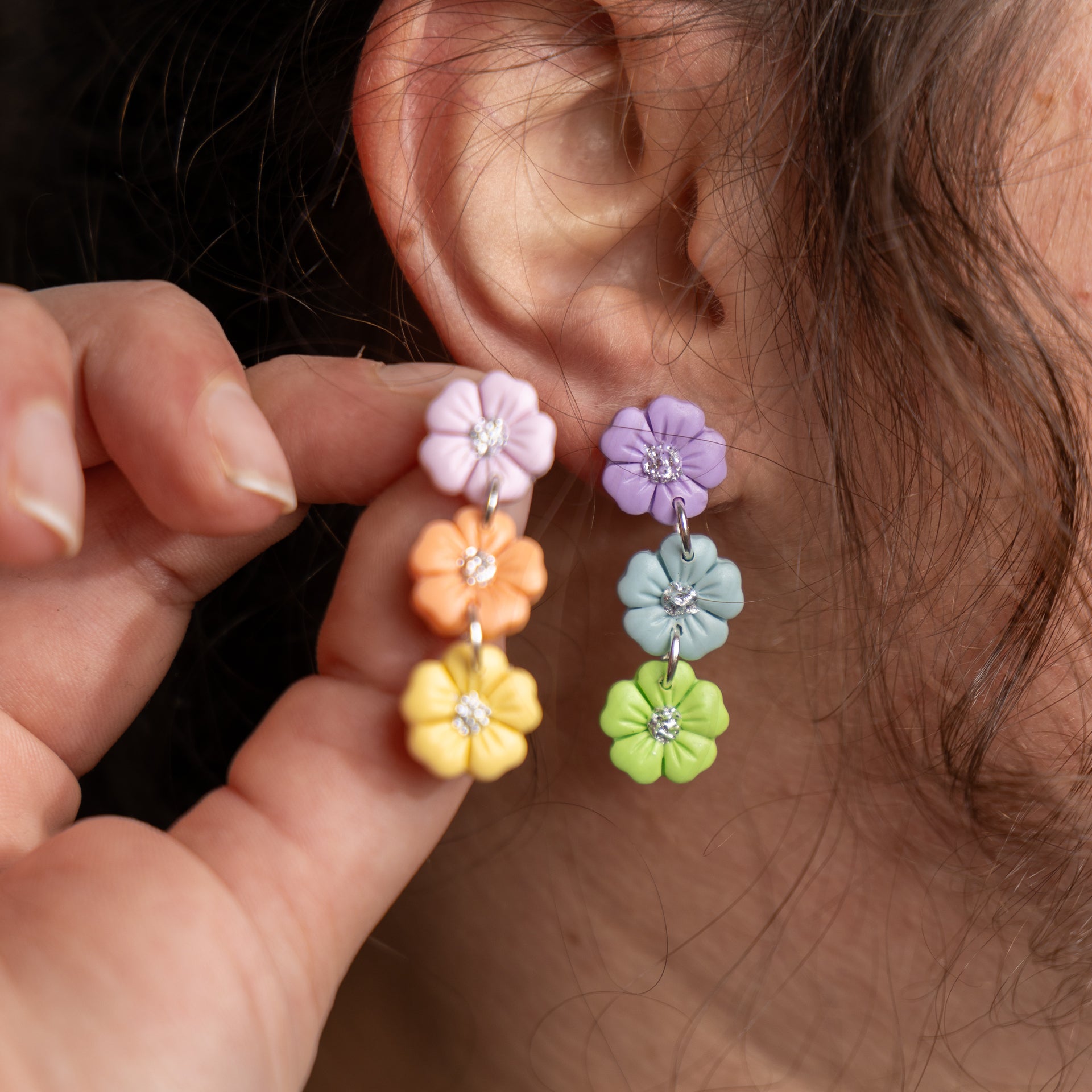 Rainbow Floral Dangle Earrings