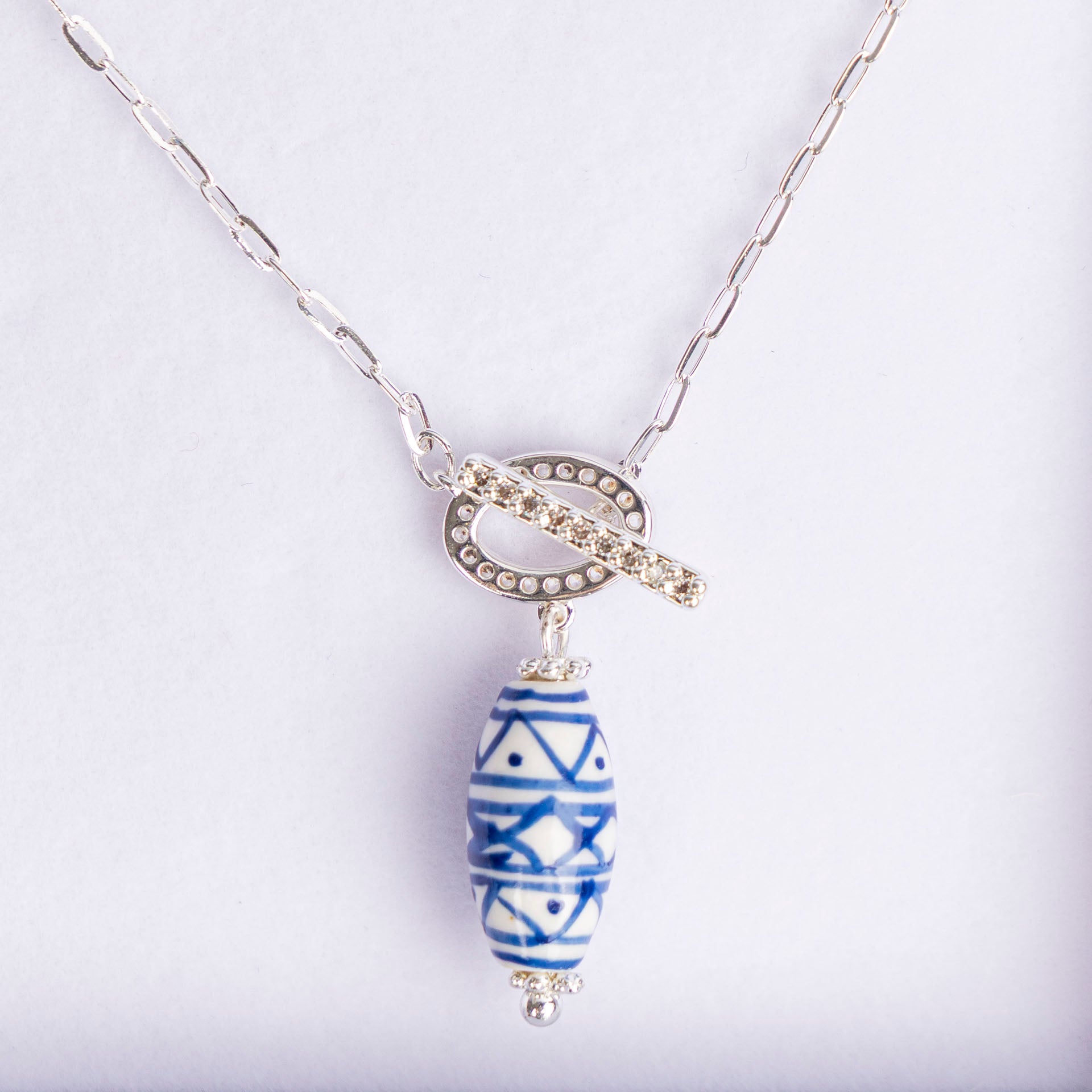 Aztec Ceramic Bead T-Bar Necklace