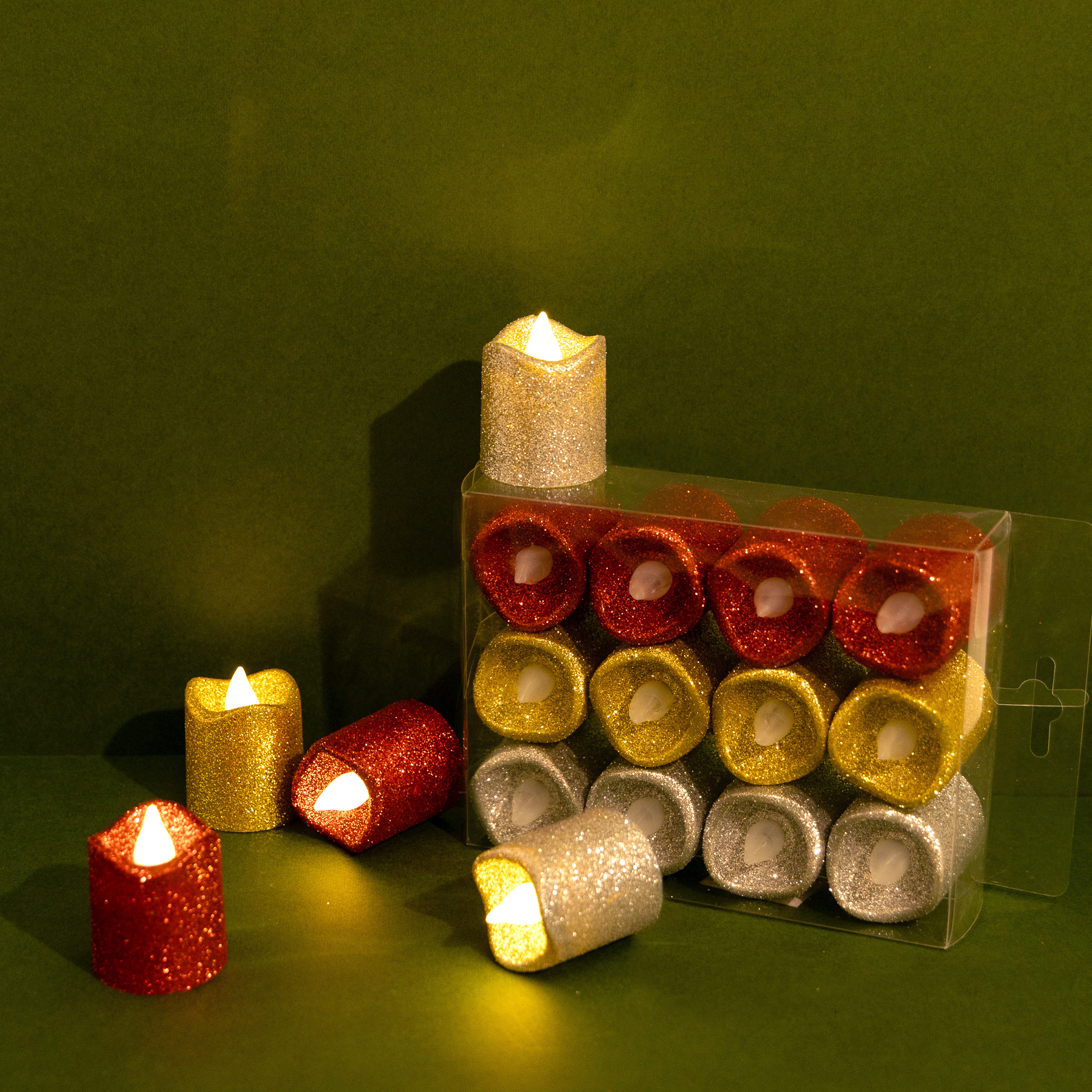 Christmas LED Glitter Candles (set of 12)