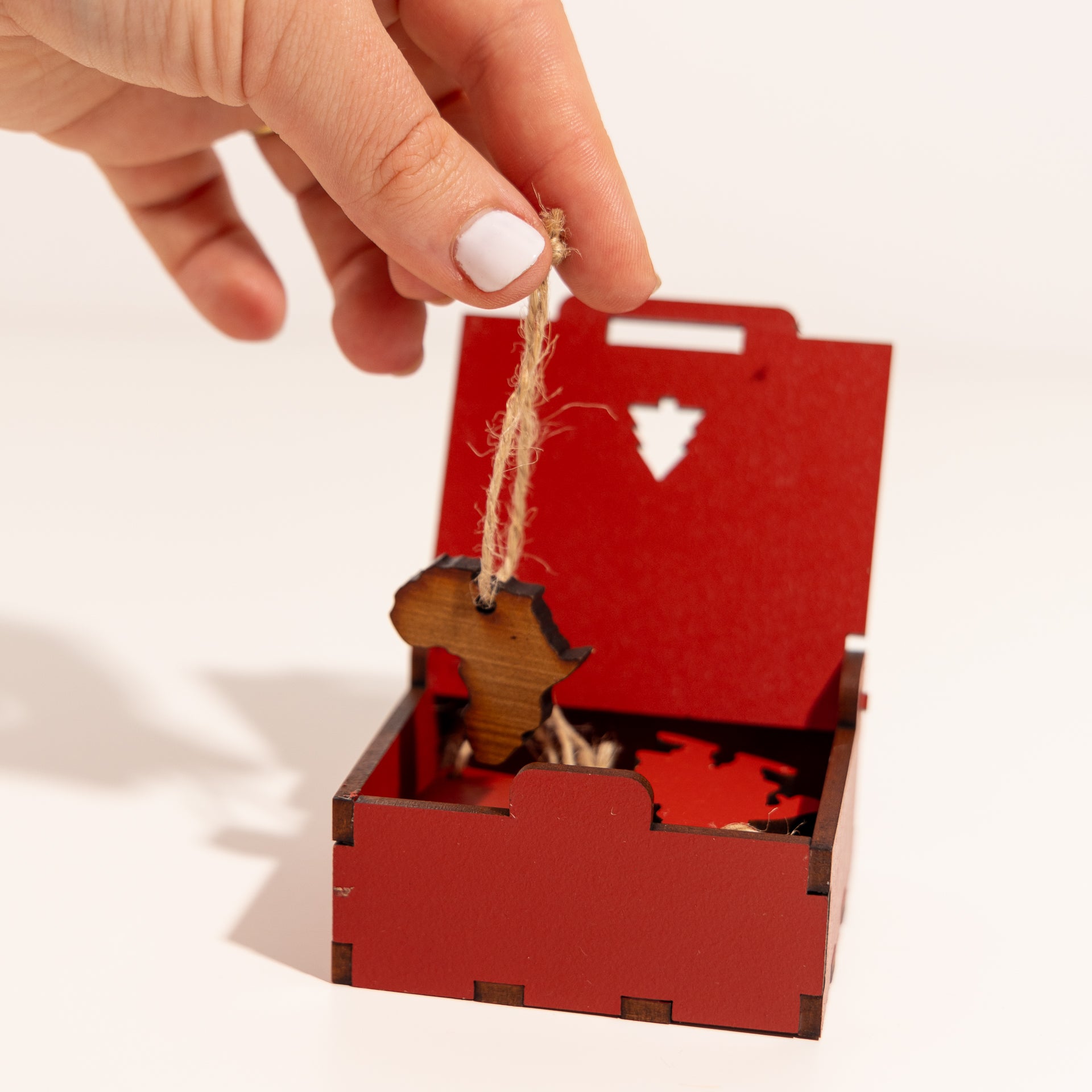 Mini Christmas Decorations in a Wooden Box (assorted colours)