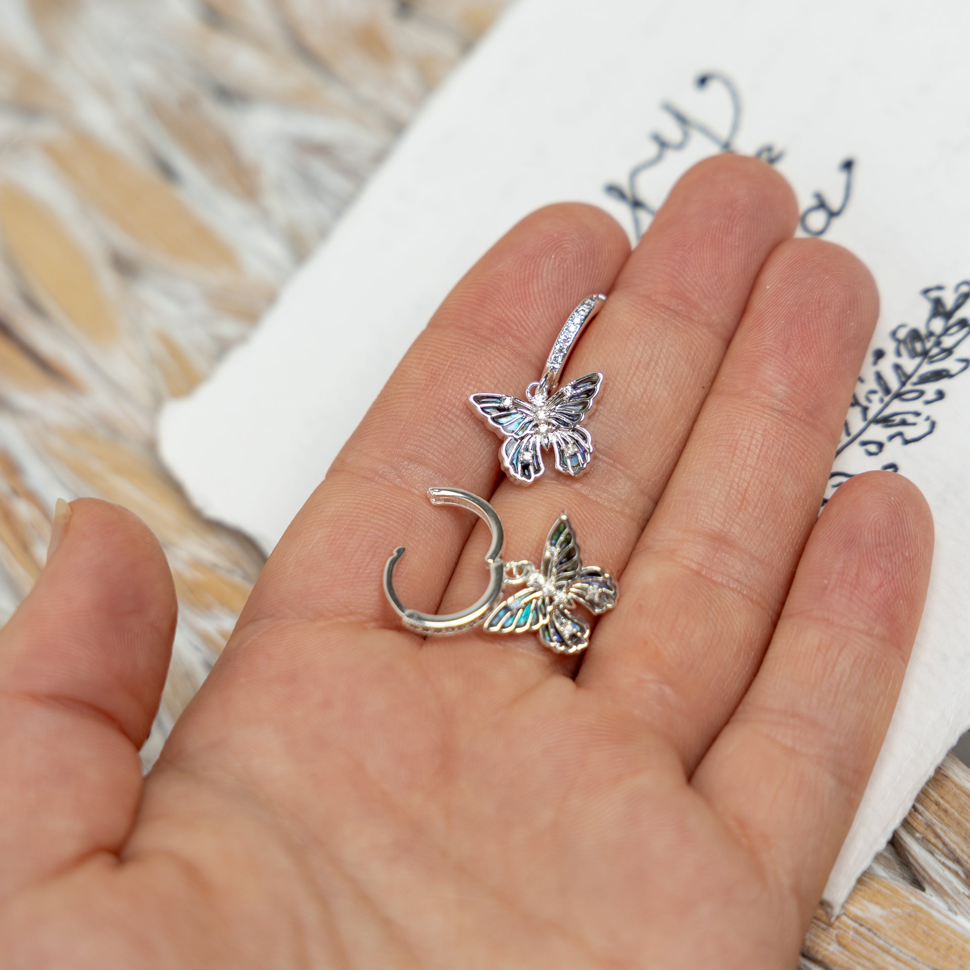 Pāua Shell Butterfly Huggie Earrings