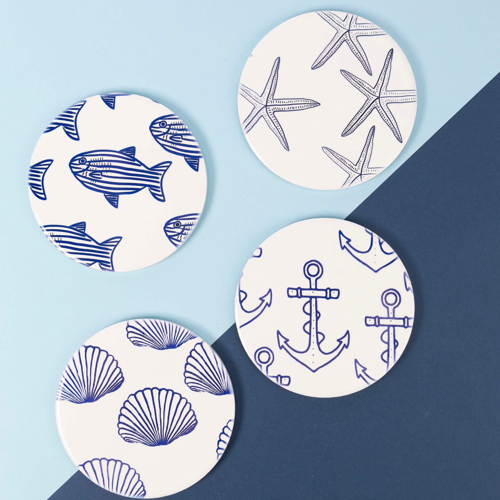 Coastal Cool Ocean-Themed Ceramic Coasters (set of four)