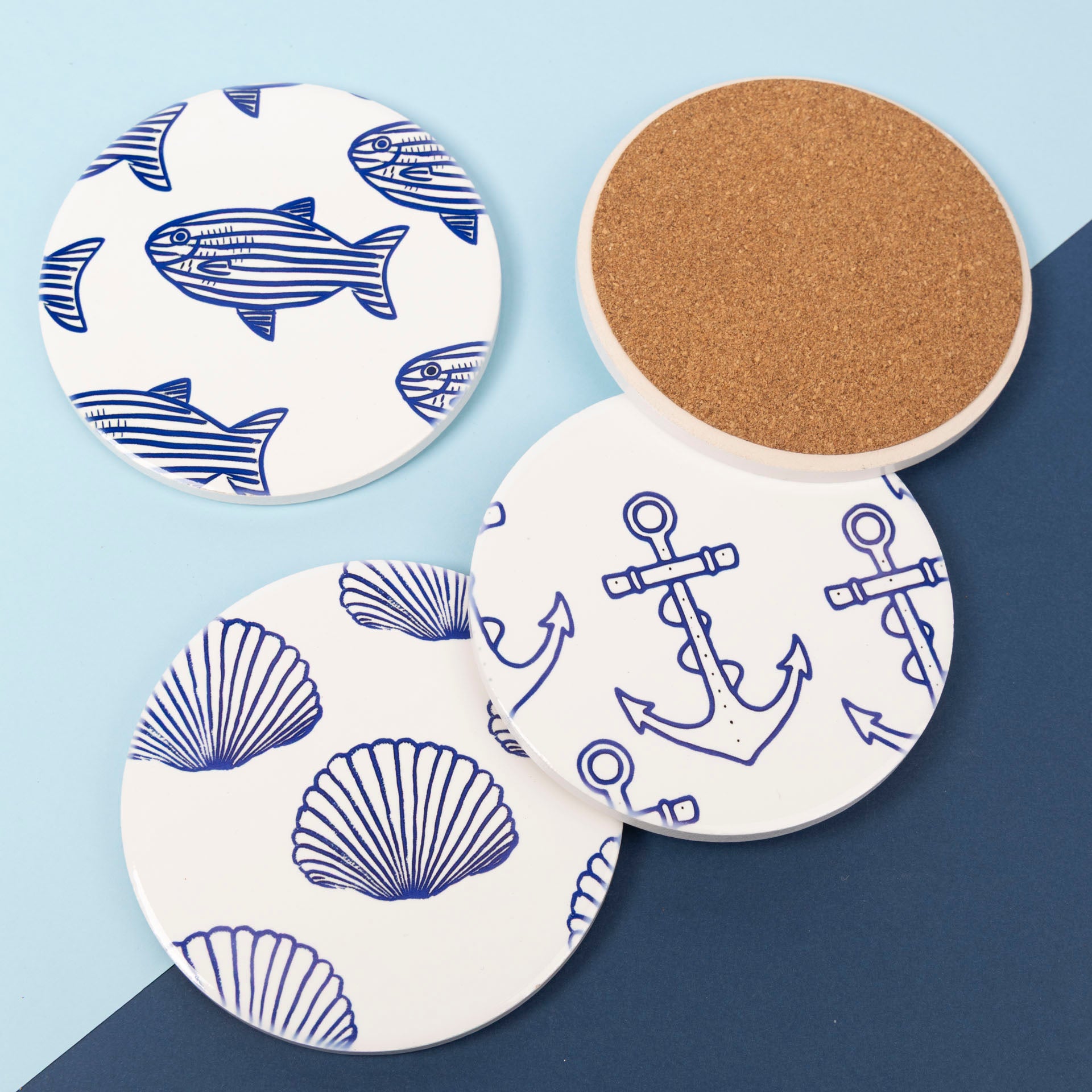 Coastal Cool Ocean-Themed Ceramic Coasters (set of four)