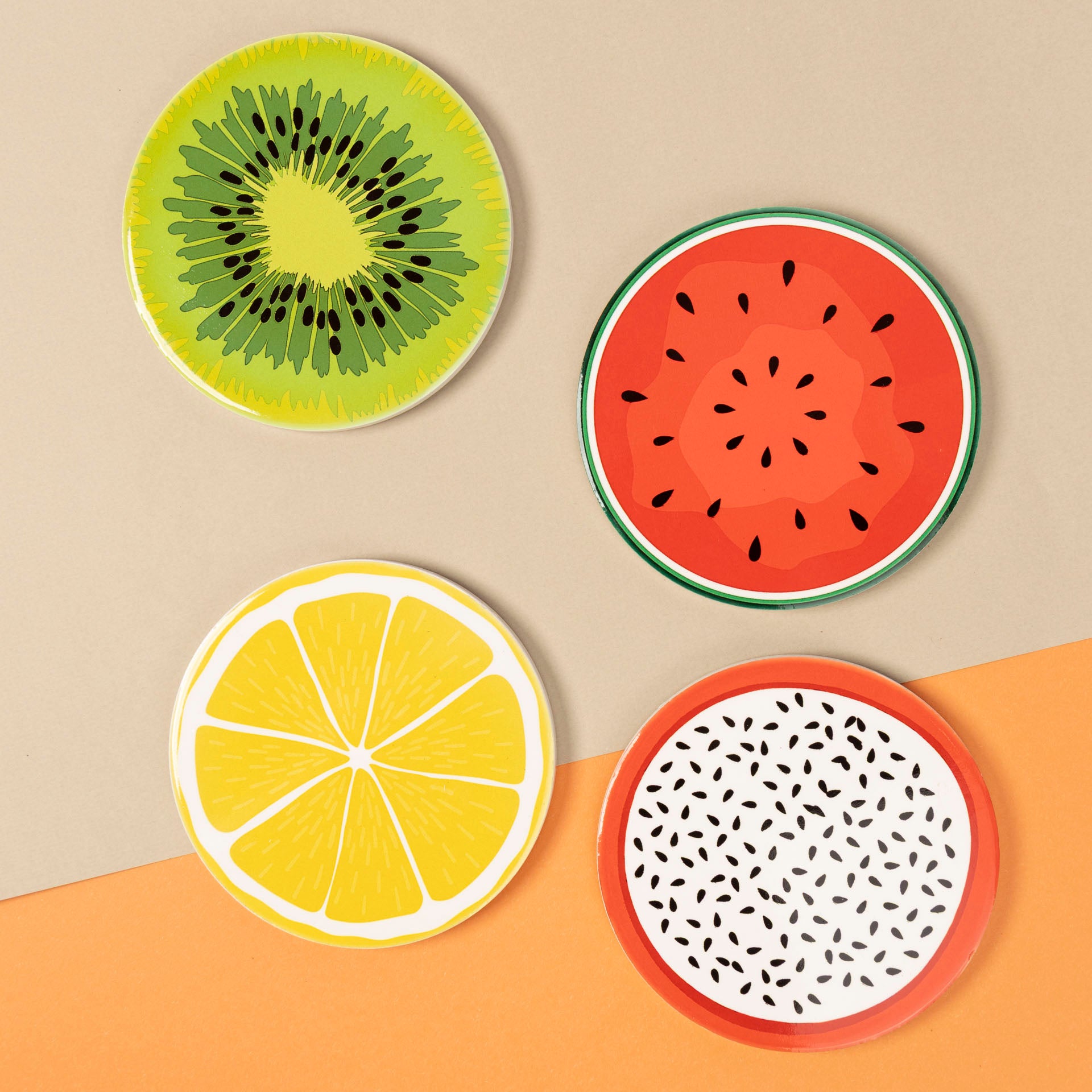 Tropical Tease Fruit-Themed Ceramic Coasters (set of four)