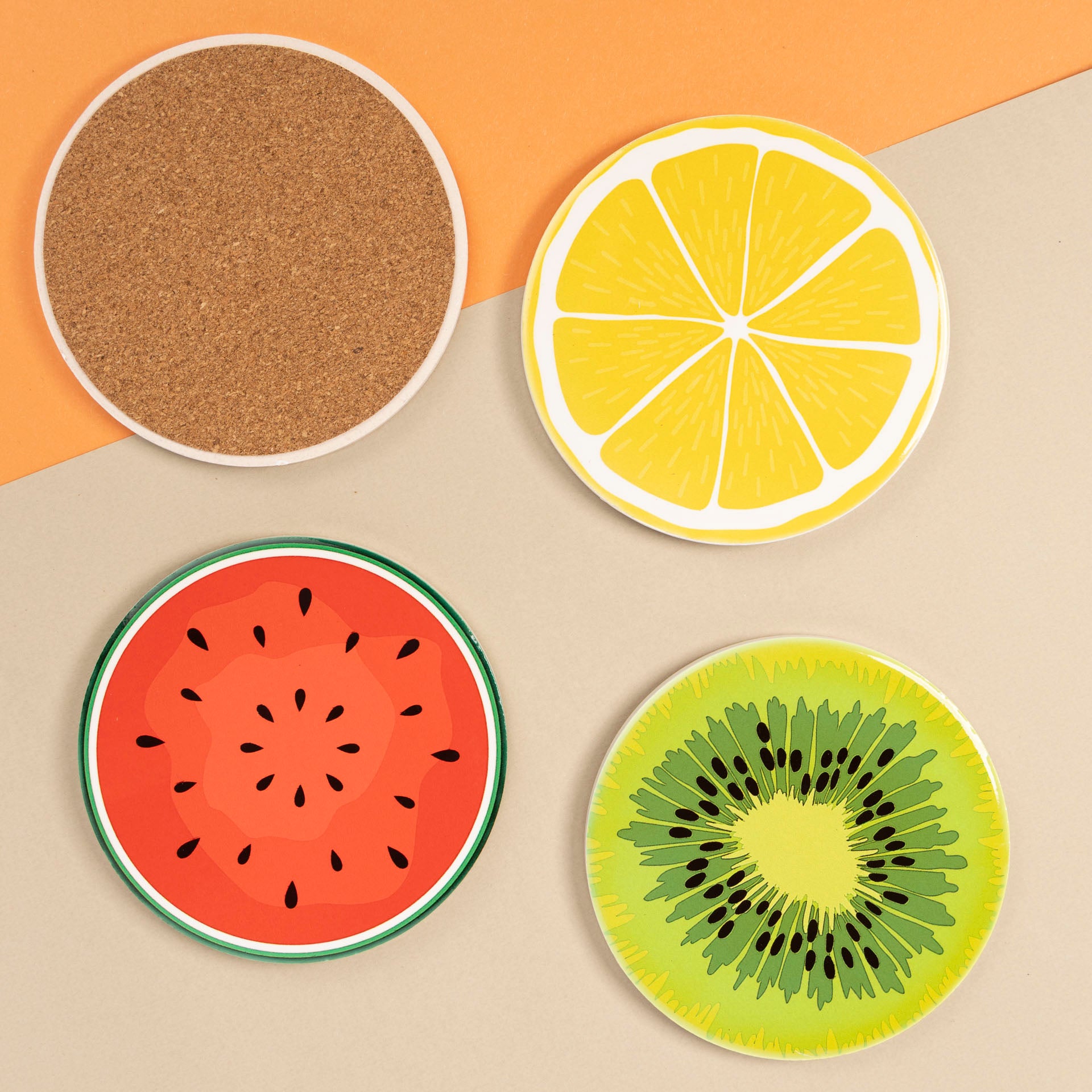 Tropical Tease Fruit-Themed Ceramic Coasters (set of four)